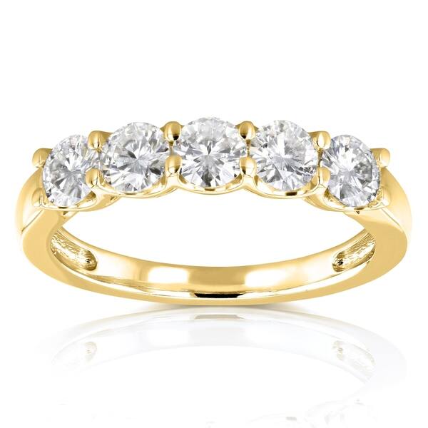 slide 1 of 7, Annello by Kobelli 14k Yellow Gold 4/5ct TGW Round Near Colorless Moissanite Wedding Band