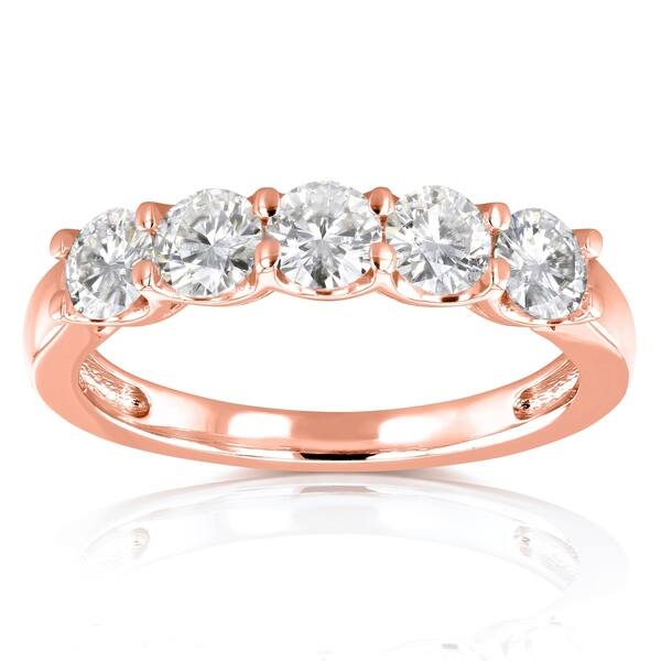 slide 1 of 7, Annello by Kobelli 14k Rose Gold 4/5ct TGW Round Near Colorless Moissanite Wedding Band