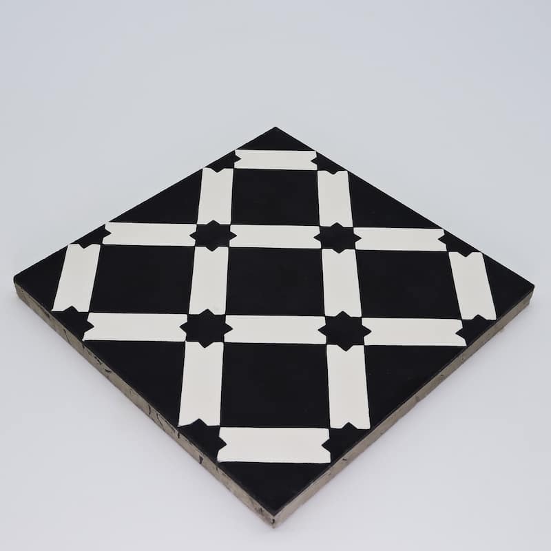 Handmade Ait Baha in Black and White Tile, Pack of 12 (Morocco)