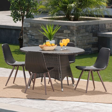 Hugo Outdoor 5-Piece Round Wicker Dining Set with Umbrella Hole by Christopher Knight Home