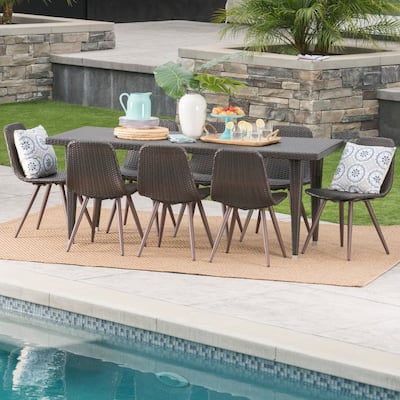 Luke Outdoor 9-Piece Rectangle Wicker Dining Set by Christopher Knight Home