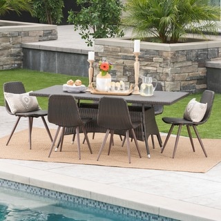 Ezra Outdoor 7-Piece Rectangle Wicker Dining Set by Christopher Knight Home