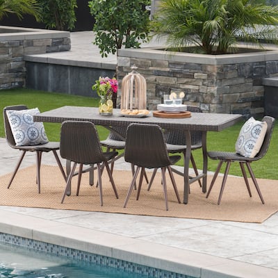 Nina Outdoor 7-Piece Rectangle Wicker Dining Set by Christopher Knight Home