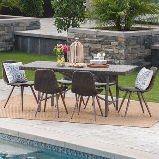 Nina Outdoor 7-Piece Rectangle Wicker Dining Set by Christopher Knight Home