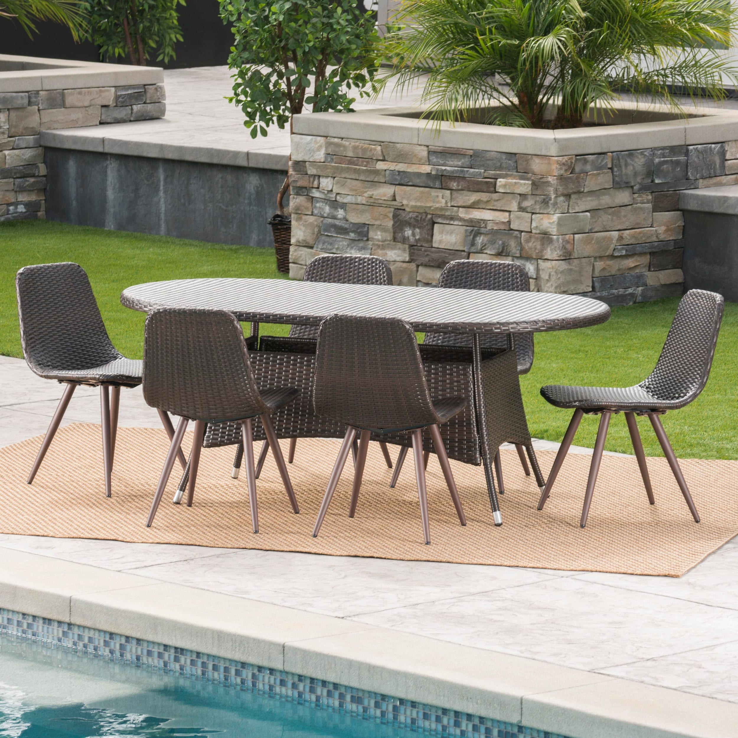 Ethan Outdoor 7Piece Oval Wicker Dining Set by Christopher Brown 7