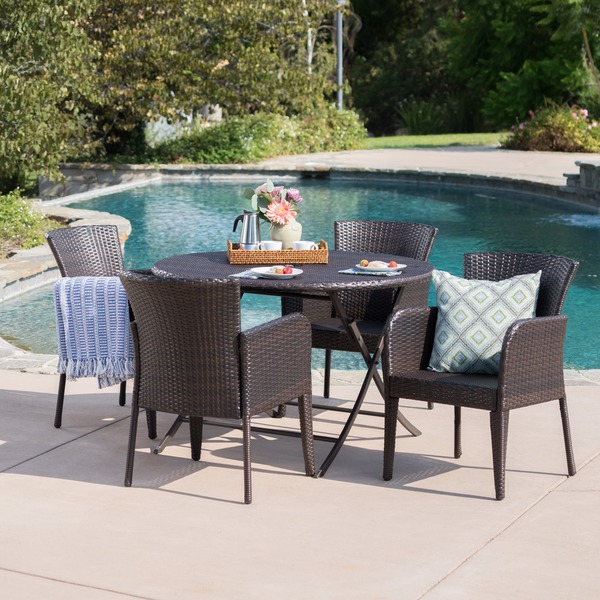 Shop Bram Outdoor 5-Piece Round Foldable Wicker Dining Set with