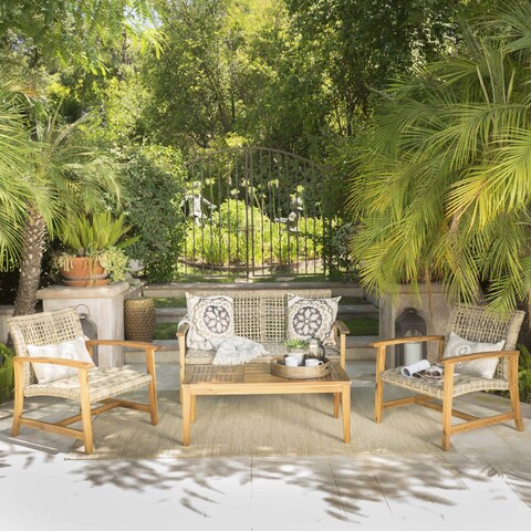 Hampton Outdoor 4-piece Acacia Chat Set by Christopher Knight Home