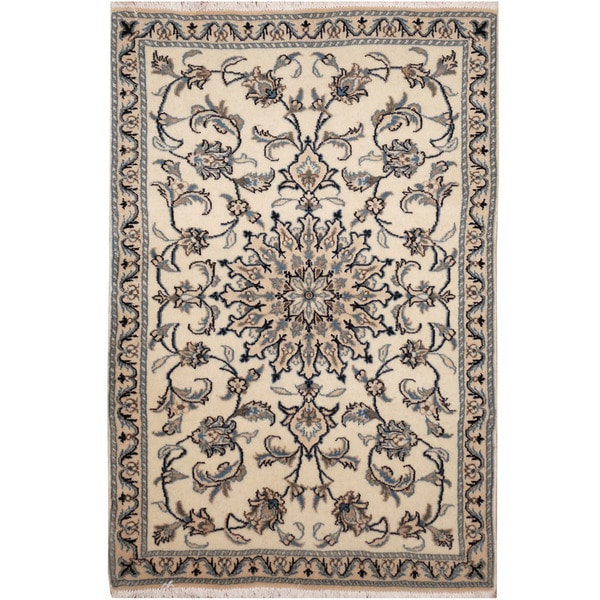 Handmade Nain Wool and Silk Rug (Iran) - 3' x 4'8