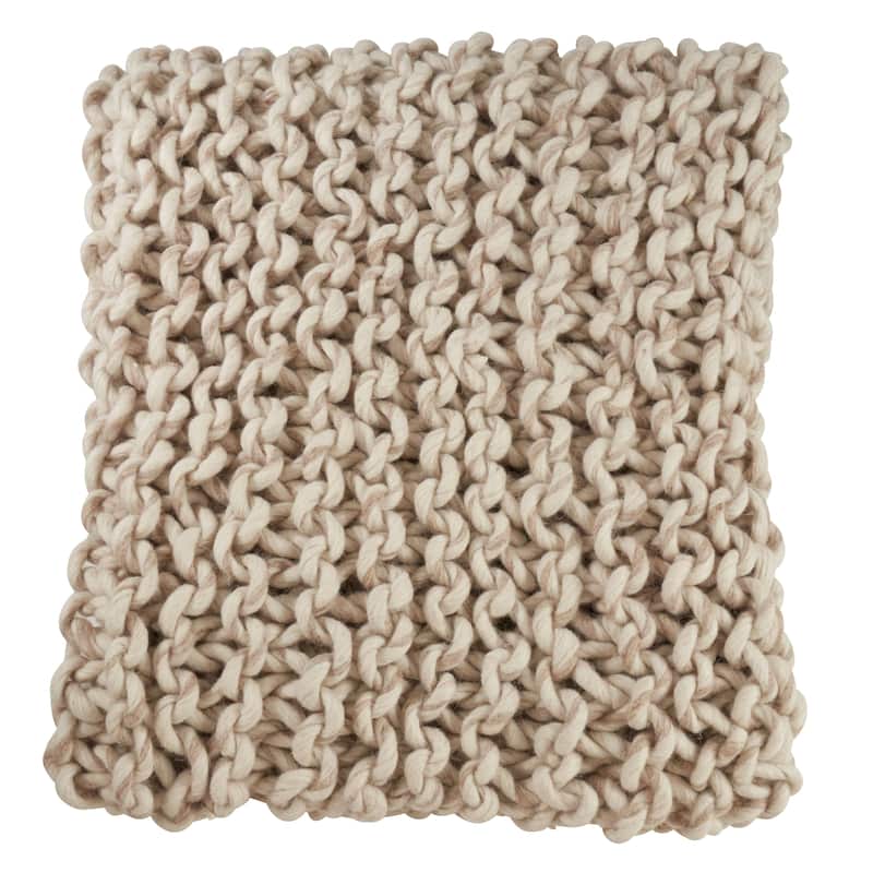 Chunky Cable Knit Premium 100% Wool Throw Blanket - Natural