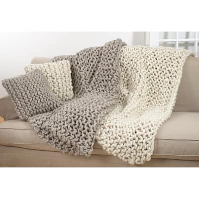 Chunky Cable Knit Premium 100% Wool Throw Blanket