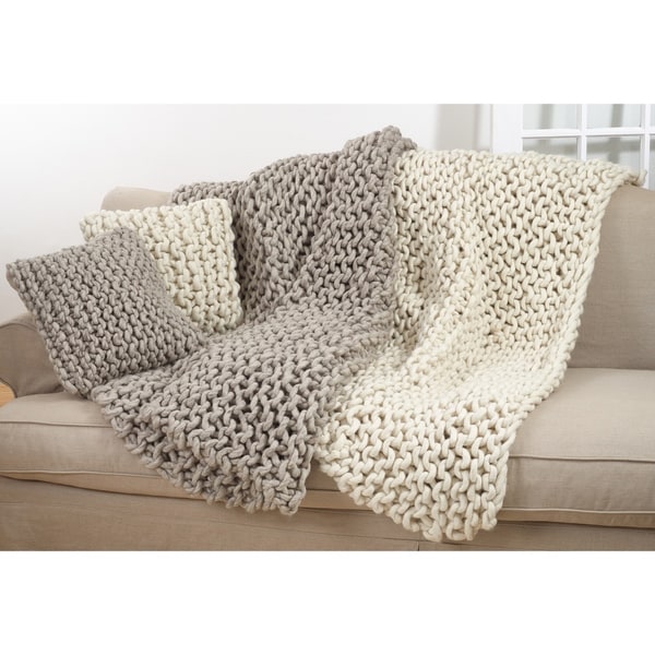 Chunky Cable Knit Premium 100 Wool Throw Blanket On Sale Bed