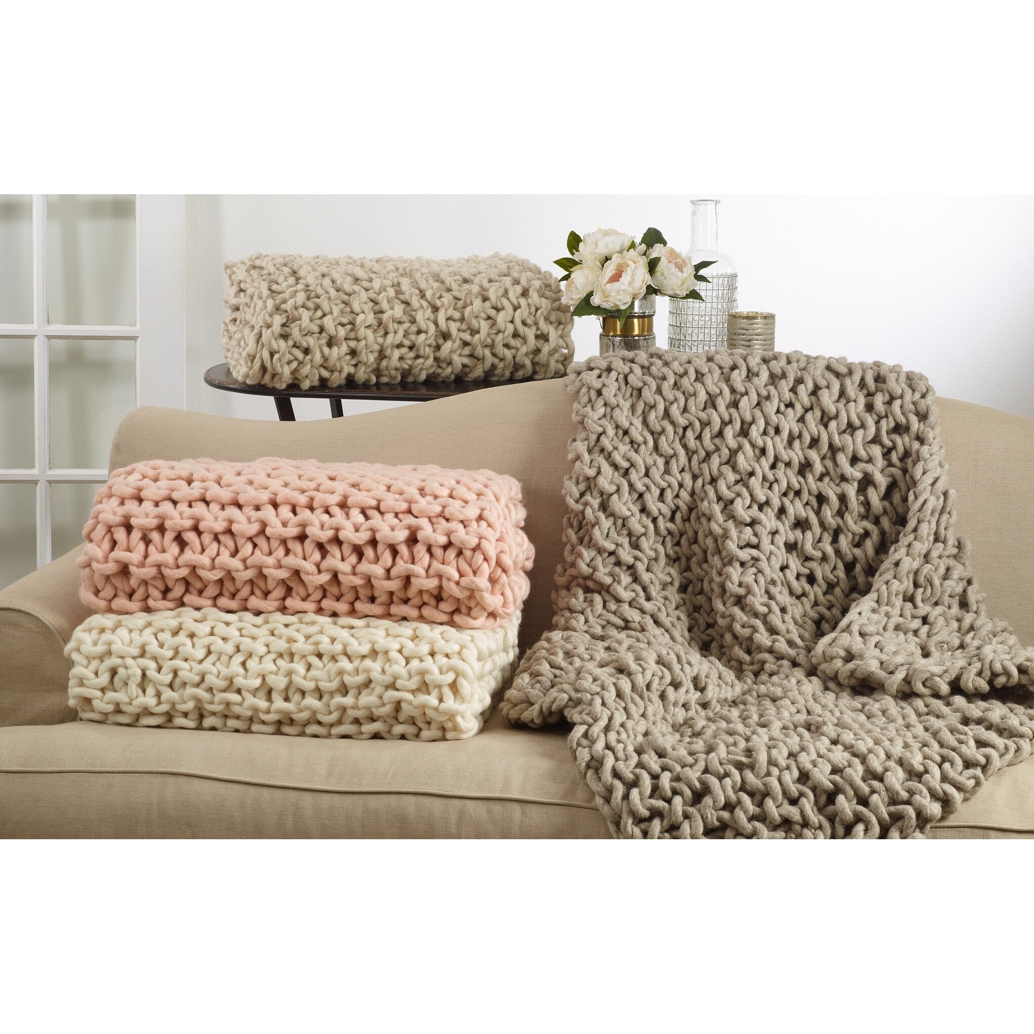 Saro Lifestyle Chunky Cable Knit Premium Wool Throw Blanket 50