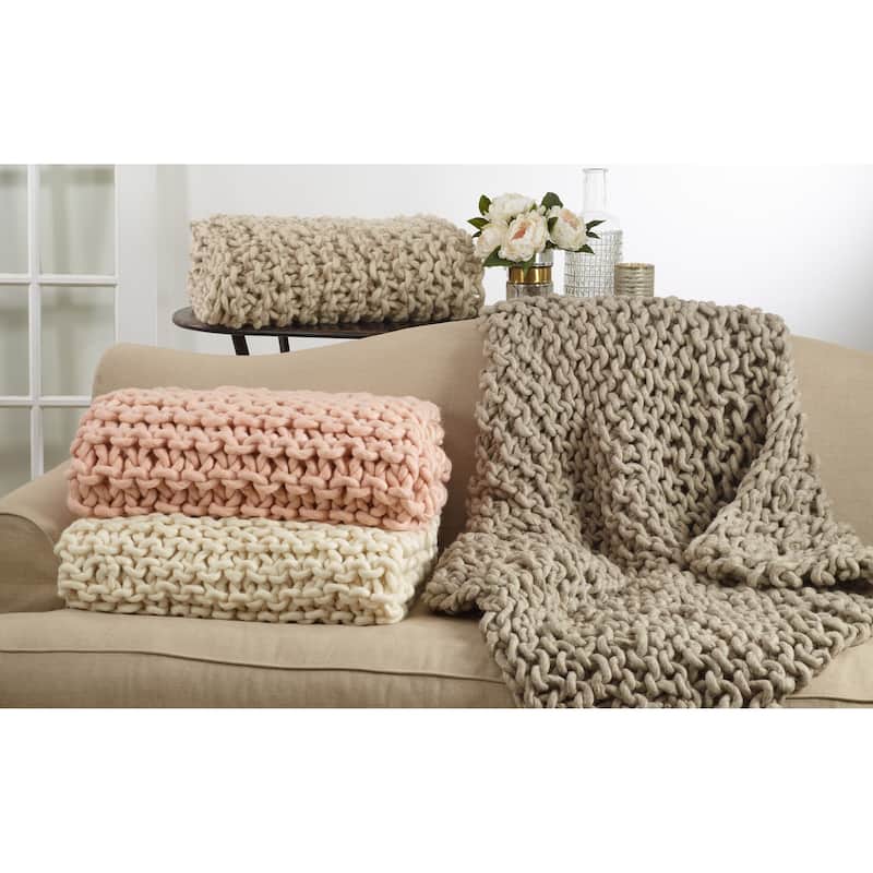Chunky Cable Knit Premium 100% Wool Throw Blanket
