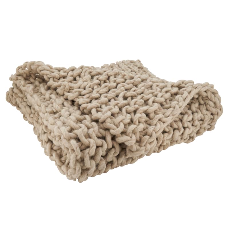 Chunky Cable Knit Premium 100% Wool Throw Blanket
