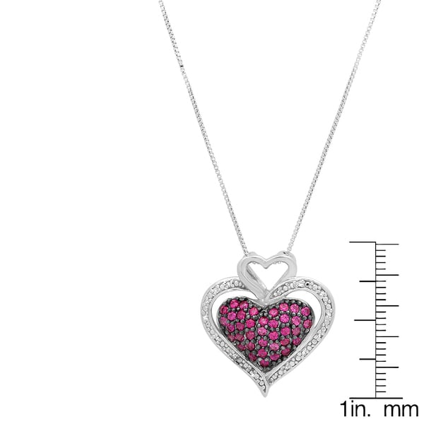 925 SterlingSilver Diamond Accent Birthstone Created Ruby Heart Necklace Pendant