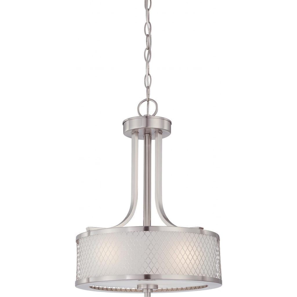 Nuvo Lighting Fusion Brushed Nickel Metal/Frosted Glass 3-light Pendant - Pewter - Diameter 13.75", Height 19.25"