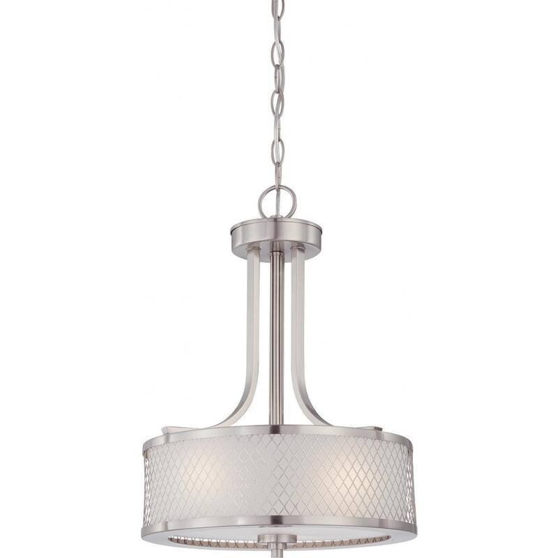 Nuvo Lighting Fusion Brushed Nickel Metal/Frosted Glass 3-light Pendant - Pewter - Diameter 13.75", Height 19.25"