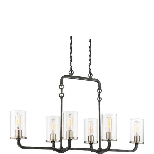 Nuvo Lighting Sherwood Black 6-light Island Pendant with Brushed Nickel Accents and Clear Glass Shades