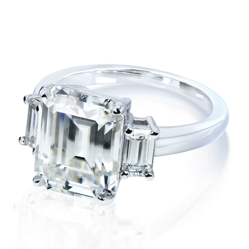 Kobelli 5.50 Carats Moissanite 14k Solid Gold Emerald-cut Bold 3-Stone Echo Engagement Ring
