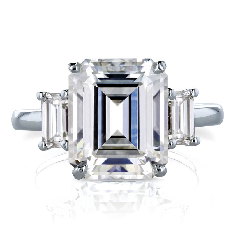 Kobelli 5.50 Carats Moissanite 14k Solid Gold Emerald-cut Bold 3-Stone Echo Engagement Ring