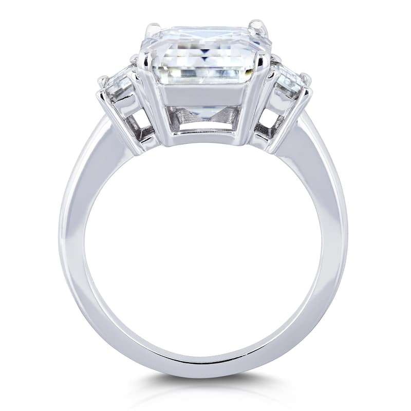 Kobelli 5.50 Carats Moissanite 14k Solid Gold Emerald-cut Bold 3-Stone Echo Engagement Ring