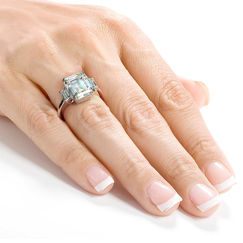 Kobelli 5.50 Carats Moissanite 14k Solid Gold Emerald-cut Bold 3-Stone Echo Engagement Ring
