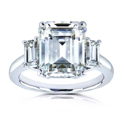 Kobelli 5.50 Carats Moissanite 14k Solid Gold Emerald-cut Bold 3-Stone Echo Engagement Ring
