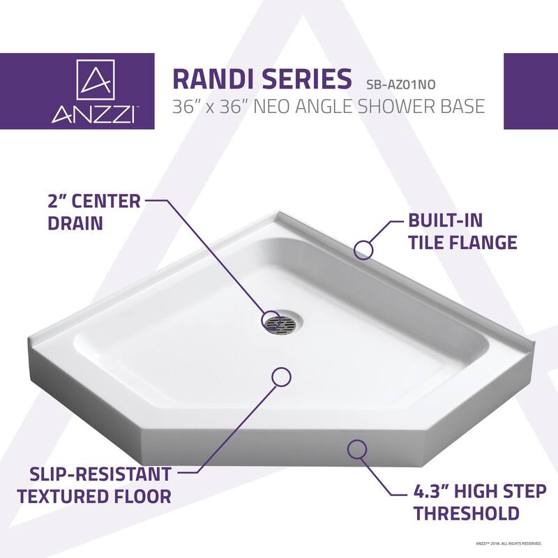 Randi 36 x 36 in. Neo-Angle Double Threshold Shower Base in White
