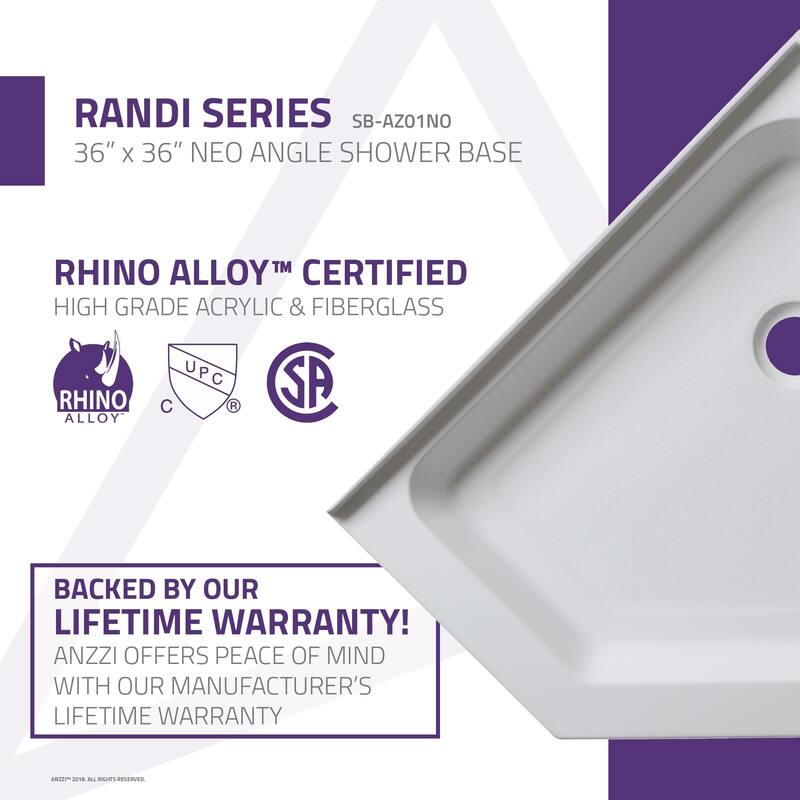 Randi 36 x 36 in. Neo-Angle Double Threshold Shower Base in White