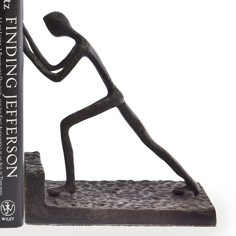 Men Pushing Metal Bookend Set