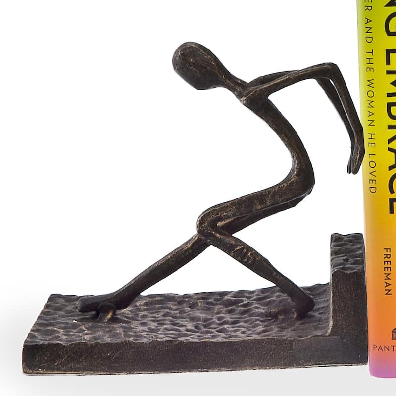 Men Pushing Metal Bookend Set