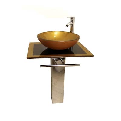 Mustard Gold Tempered Glass Countertop Vessel Bathroom Vanity
