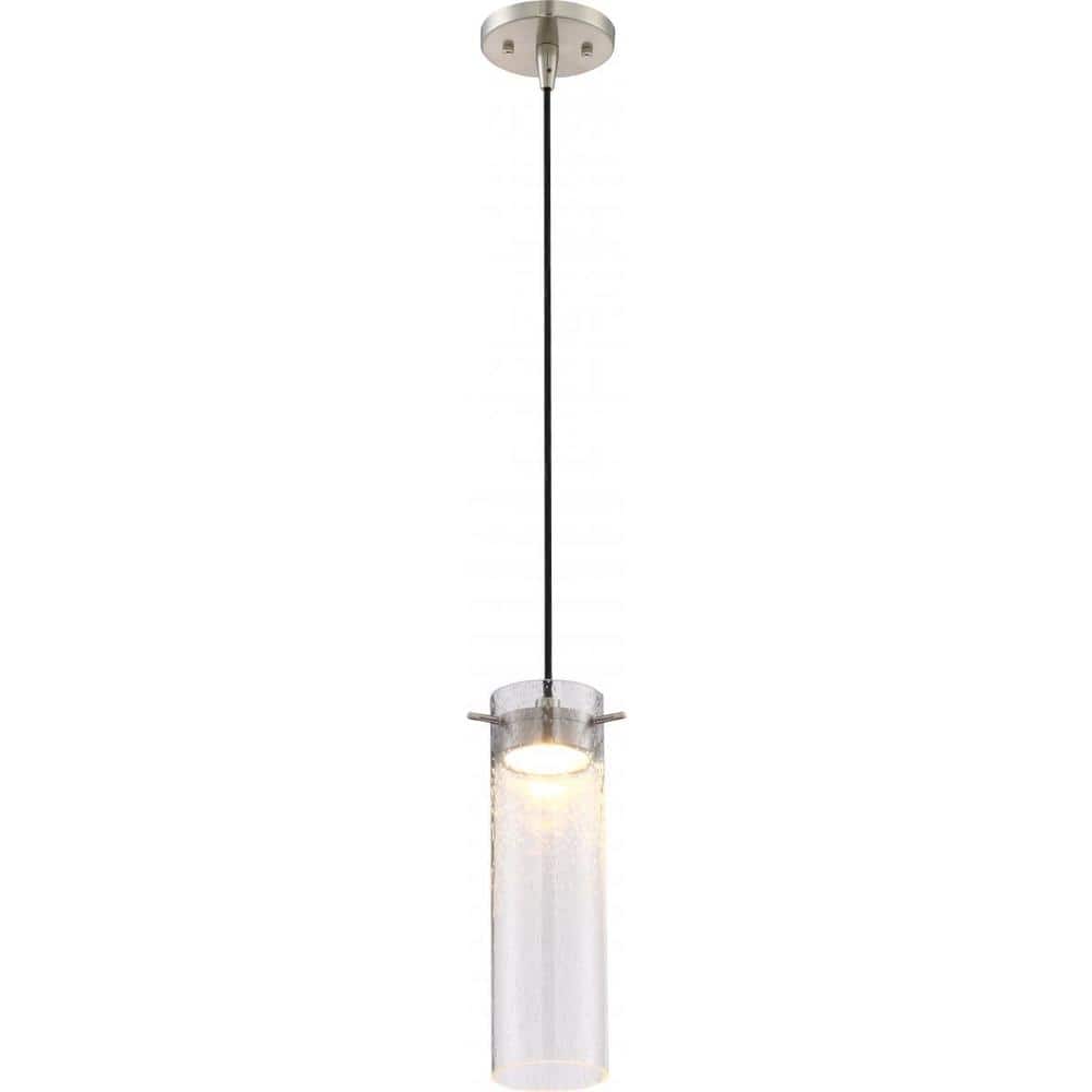Pulse LED Mini Pendant with Clear Seeded Glass; Brushed Nickel Finish - Brushed Nickel