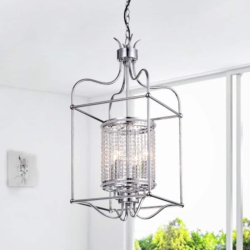 Dafne 4-Light 13-Inch Chrome Box Cage Pendant