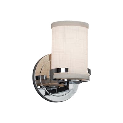 Justice Design Textile Atlas 1-light Polished Chrome Wall Sconce, White Cylinder - Flat Rim Shade