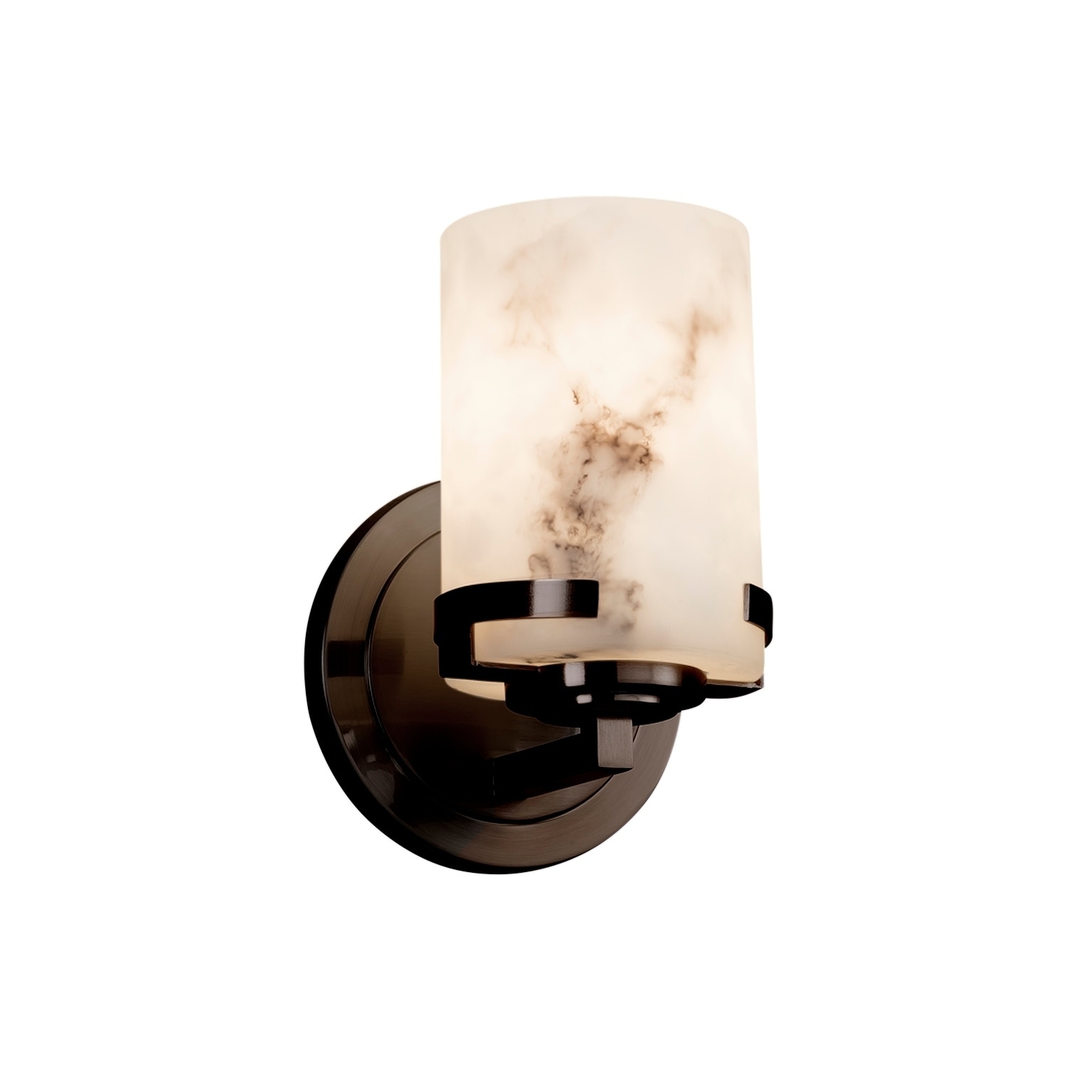 Justice Design LumenAria Atlas 1-light Dark Bronze Wall Sconce, Faux Alabaster Cylinder - Flat Rim Shade