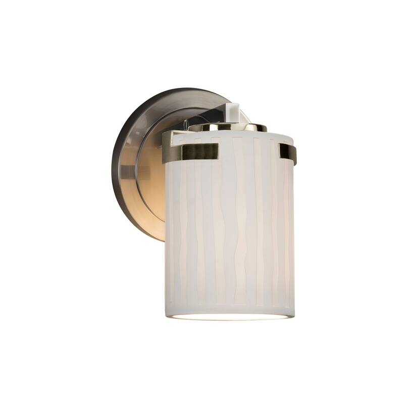 Justice Design Limoges Atlas 1-light Brushed Nickel Wall Sconce, Waterfall Cylinder - Flat Rim Shade
