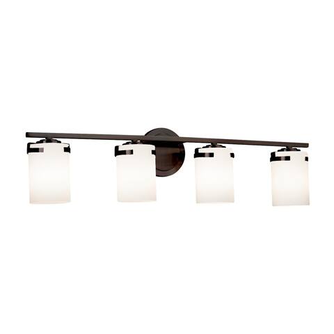 Justice Design Fusion Atlas 4-light Dark Bronze Bath Bar, Opal Cylinder - Flat Rim Shade