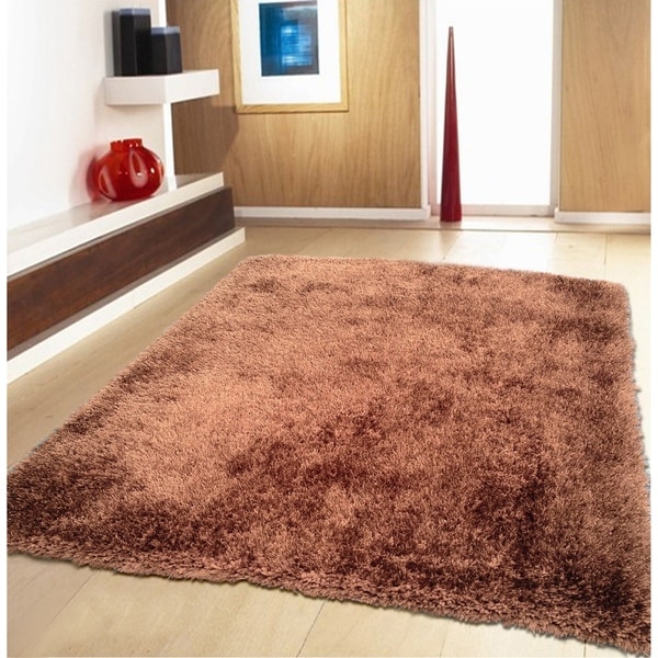 Brown Shag Area Rug Two Inch Pile Thick with Cotton Backing - 5' x 7'