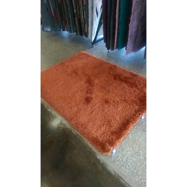 Rust Shag Area Rug Two Inch Pile Thick with Cotton Backing - 5' x 7'