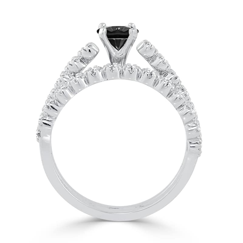 Auriya Round 3/4ctw Black Diamond Engagement Ring Set 14k Gold