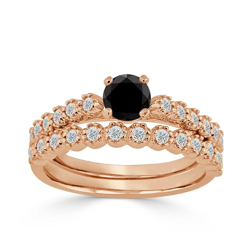 Auriya Round 3/4ctw Black Diamond Engagement Ring Set 14k Gold