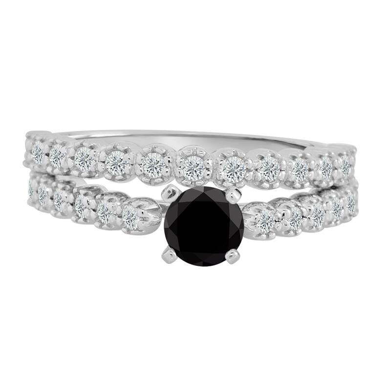 Auriya Round 3/4ctw Black Diamond Engagement Ring Set 14k Gold