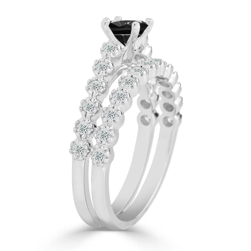 Auriya Round 3/4ctw Black Diamond Engagement Ring Set 14k Gold