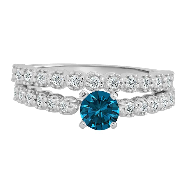 Auriya Round 3/4ctw Blue Diamond Engagement Ring Set 14k Gold