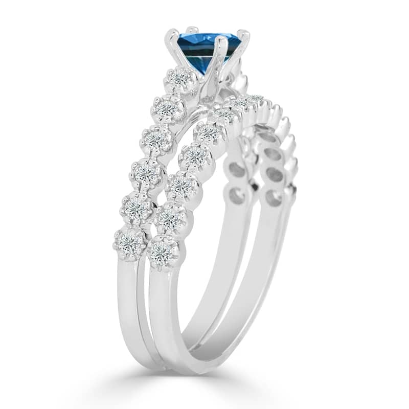 Auriya Round 3/4ctw Blue Diamond Engagement Ring Set 14k Gold