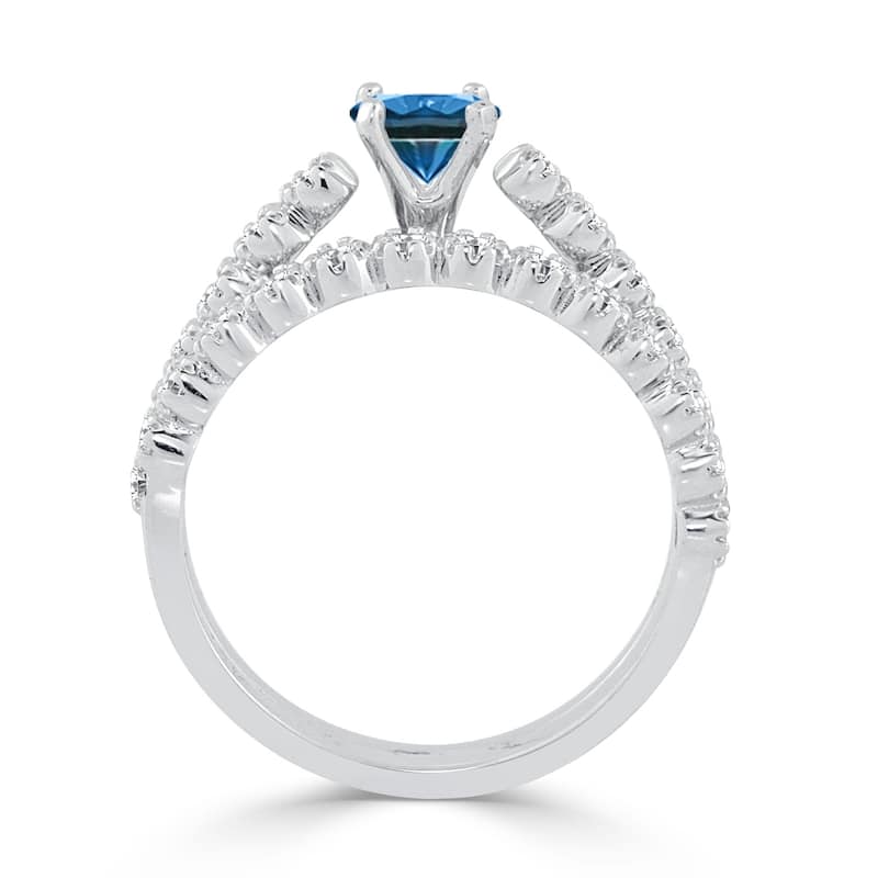 Auriya Round 3/4ctw Blue Diamond Engagement Ring Set 14k Gold