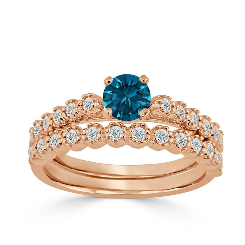 Auriya Round 3/4ctw Blue Diamond Engagement Ring Set 14k Gold