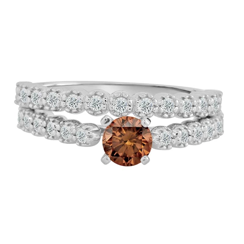 Auriya Round 3/4ct TDW Brown Diamond Engagement Ring Set 14k Gold