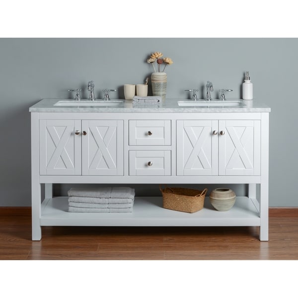 Stufurhome Anabelle 60 Inches White Double Sink Bathroom Vanity